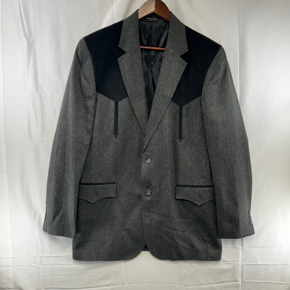 Circle S Western Blazer Mens 42L Charcoal Grey Black Yoke Sport Coat